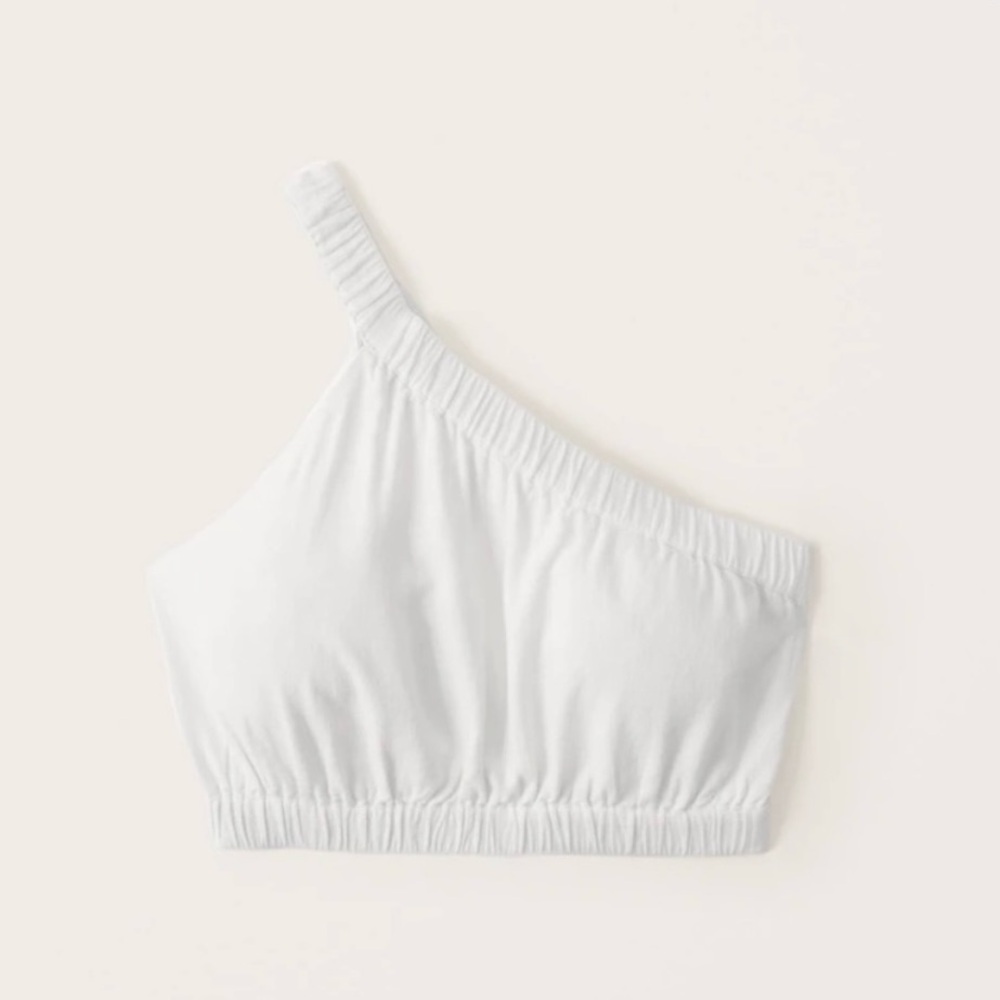 Abercrombie & Fitch Asymmetrical One-Shoulder Linen-Blend Top